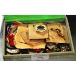 BOX CONTAINING VARIOUS MEDALS, BADGES, PINS ETC