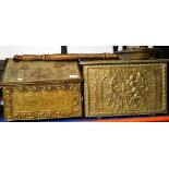 2 BRASS COAL BOXES & BRASS WARMING PAN