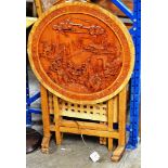 ORIENTAL CARVED FLIP TOP TABLE & SMALL FOLDING TABLE