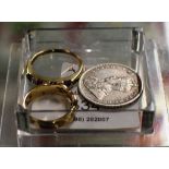 2 9KT GOLD LADIES DRESS RINGS & SILVER 1921 HALF INDIAN RUPEE