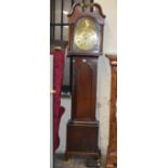 MAHOGANY CASED GRANDFATHER CLOCK WITH BRASS DIAL BY J. BARRIE, FALKIRK, WITH PENDULUM & WEIGHTS