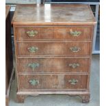 25" GEORGIAN STYLE MAHOGANY 4 DRAWER CHEST WITH BRASS HANDLES ON BRACKET FEET