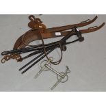 PAIR OF HORSE IRONS & VARIOUS OLD TOOLS