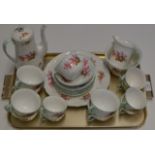 30 PIECES OF SHELLEY HAND PAINTED FLORAL DESIGN TEA & COFFEE WARE