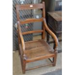 VICTORIAN OAK NURSING STYLE ARM CHAIR ON STRETCHER BASE