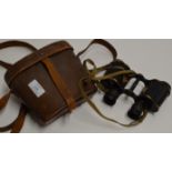 PAIR OF OLD MILITARY FIELD BINOCULARS BY ROSS OF LONDON WITH ORIGINAL FITTED LEATHER CARRY CASE