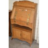 27" OAK ARTS & CRAFTS WRITING BUREAU WITH BRASS HANDLES & BRASS HINGES