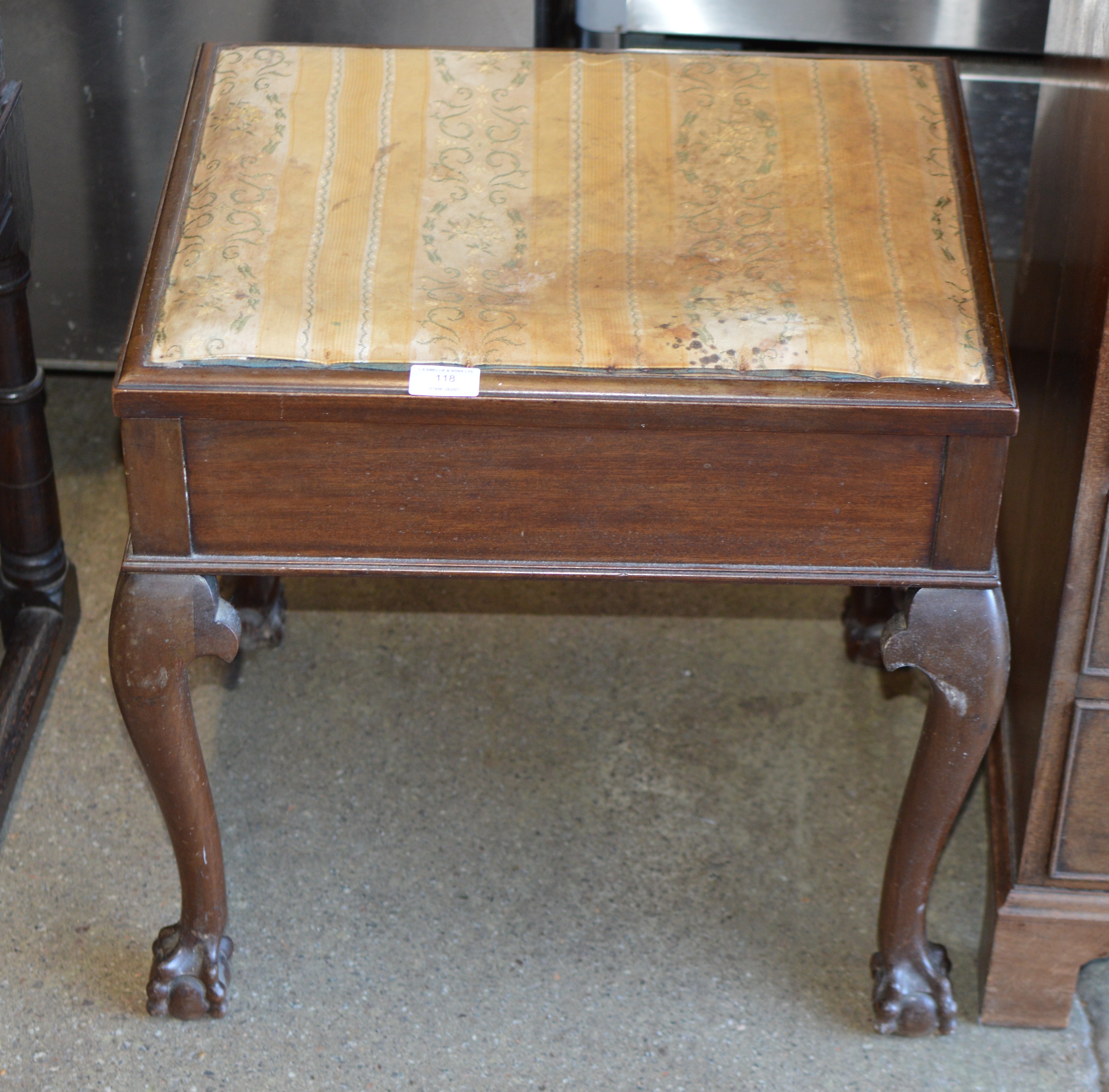 MAHOGANY FLIP TOP PIANO STOOL ON BALL & CLAW FEET