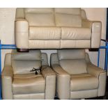 3 PIECE WHITE LEATHER SUITE COMPRISING 2 SEATER, SINGLE ARMCHAIR & SINGLE RECLINING ARMCHAIR