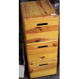 3 STACKING DRAWERS & TEAK TABLE WITH 4 UNDER TABLES