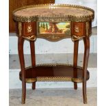 KIDNEY SHAPED FRENCH STYLE MAHOGANY OCASSIONAL TABLE WITH GILT MOUNTED GALLERY TOP & UNDERSHELF WITH