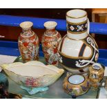 TRAY WITH VARIOUS ORIENTAL VASES, ROYAL WINTON BASKET, LARGE JUG ETC