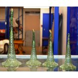 4 GREEN GLASS EPERGNE FLUTES