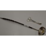 GEORGE II 1757 TODDY LADLE WITH TWIST HANDLE & RARE IRISH 1720'S SUGAR GRIPS