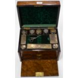 VICTORIAN WALNUT MOTHER OF PEARL INLAID TRAVEL VANITY SET WITH FITTED INTERIOR & 2 DRAWERS