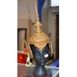 A DECORATIVE VINTAGE GILT SIAMESE TEMPLE DANCER'S HEAD DRESS