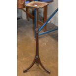42" MAHOGANY PLANT STAND ON COLUMNED SUPPORT & TRIPOD LEG