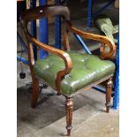 HEAVY OAK FRAMED LEATHER SEATED ARMCHAIR