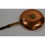 COPPER BED WARMING PAN WITH OAK HANDLE