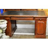 66" DOUBLE PEDESTAL VICTORIAN MAHOGANY DESK WITH LEATHER TOP