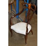 ORNATE ART NOUVEAU INLAID MAHOGANY ARM CHAIR