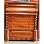LARGE MAHOGANY OG CHEST OF DRAWERS WITH BARLEY TWIST COLUMN SUPPORTS