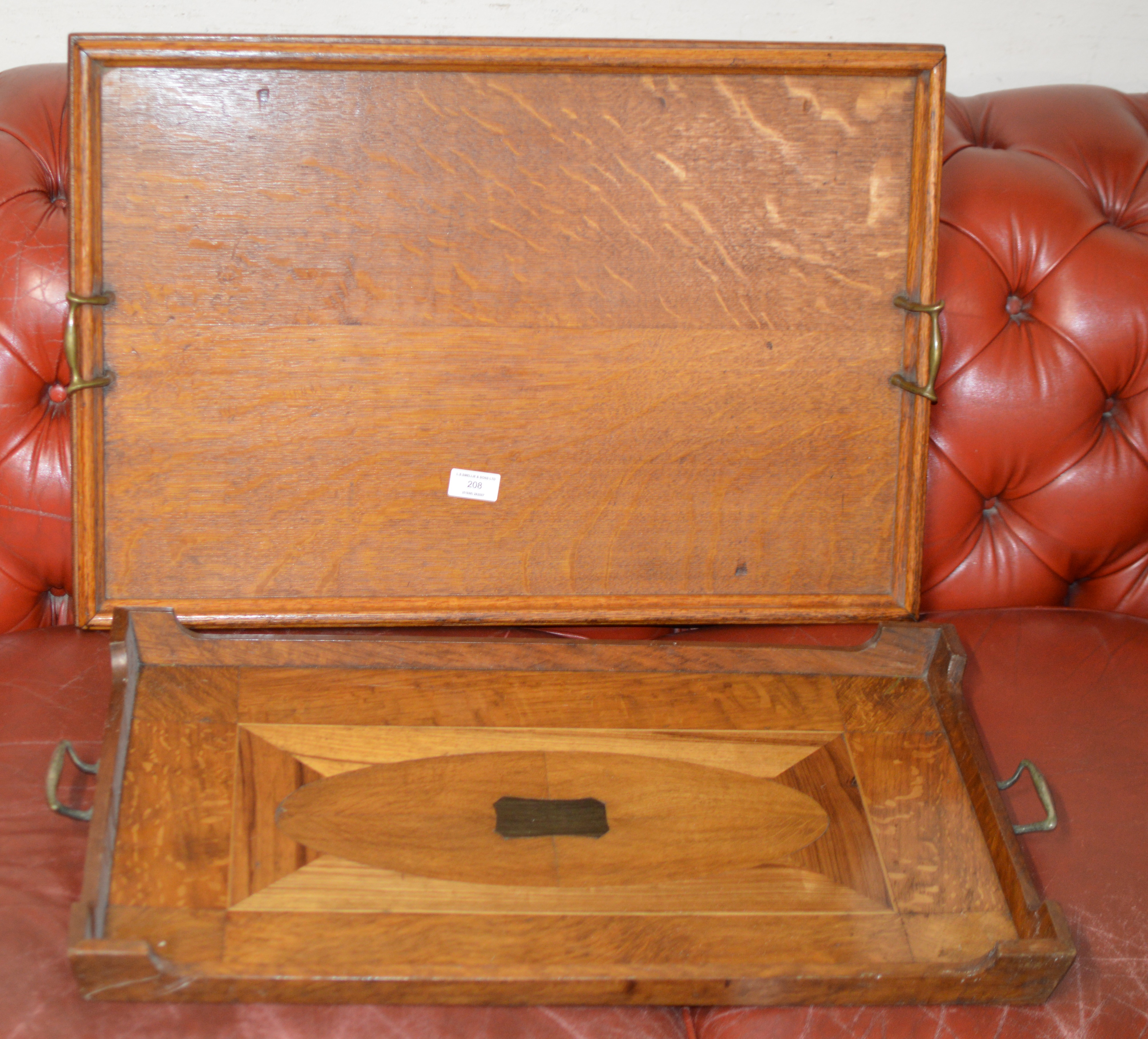 2 WOODEN DOUBLE HANDLED SERVING TRAYS