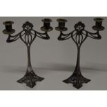 PAIR OF 12" ART NOUVEAU SILVER-PLATE 2 POINT CANDELABRAS BY WMF