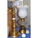 CONVERTED BRASS PARAFFIN LAMP & 1 OTHER LAMP
