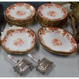 21 PIECES OF ROYAL CROWN DERBY TABLE WARE COMPRISING 17 PLATES, PAIR OF SHELL SHAPED DISHES & PAIR