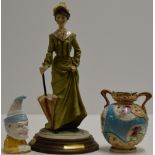 10" SIGNED CAPODIMONTE FIGURINE ORNAMENT ON WOODEN STAND, ROYAL WORCESTER PORCELAIN "PUNCH" CANDLE