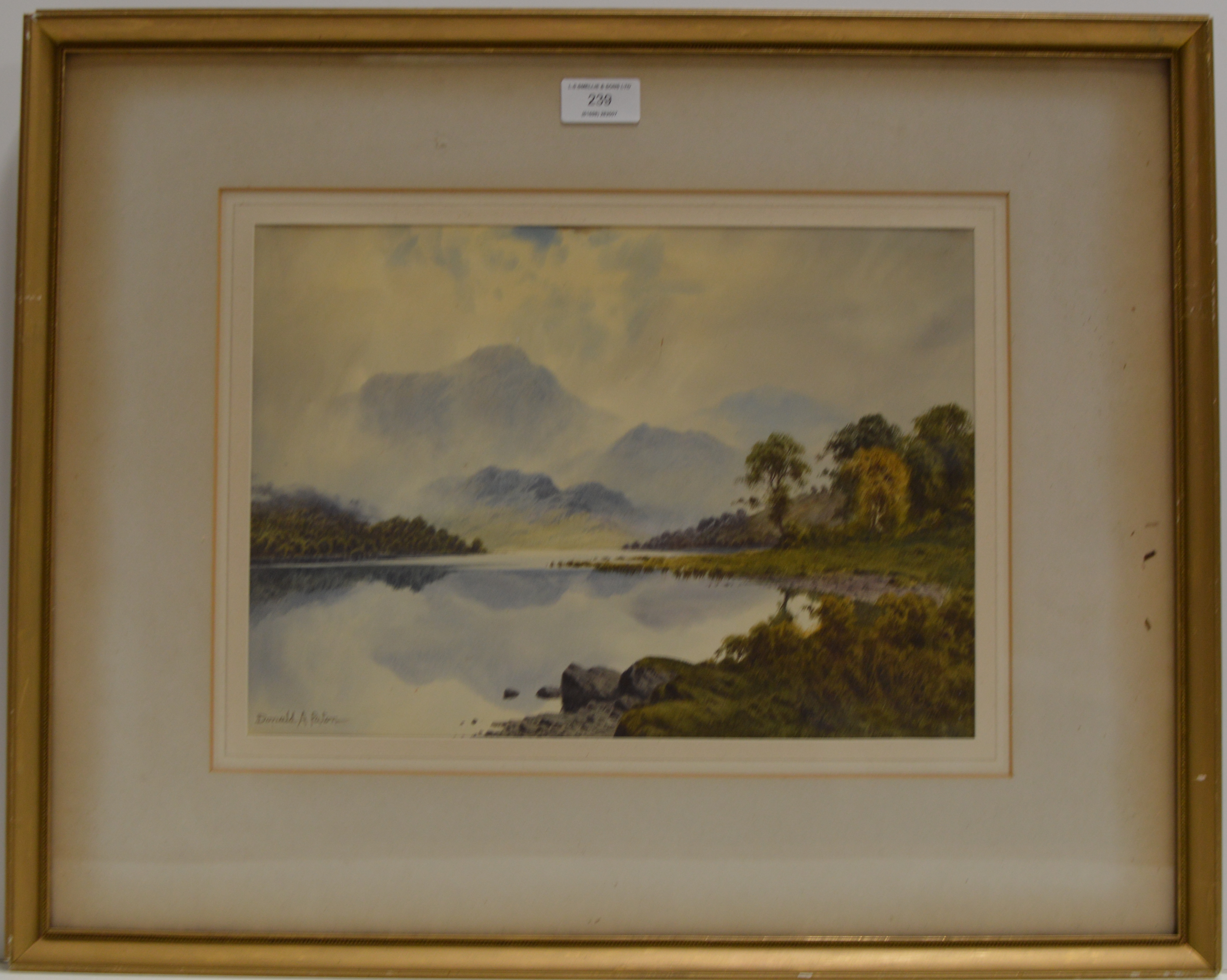 9½" X 13½" GILT FRAMED WATERCOLOUR - LOCH AWE, BY DONALD A. PATON, SIGNED LOWER LEFT