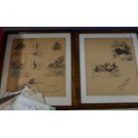 PAIR OF INTERESTING FRAMED DRAWINGS BY WAR ARTIST, FRANCIS EDGAR DODD (1874 - 1949), TOGETHER WITH A