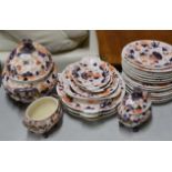 QUANTITY OLD IMARI PATTERN DINNER WARE, WITH LARGE LIDDED TUREEN, VARIOUS PLATES & DISHES,