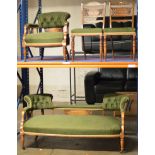 4 PIECE EDWARDIAN INLAID ROSEWOOD PARLOUR SET COMPRISING GOSSIP SETTEE, TUB CHAIR & PAIR OF CHAIRS
