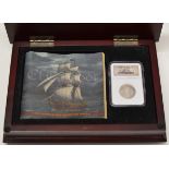 A GENUINE ENCAPSULATED & GRADED 1780 SILVER PIECE OF EIGHT COIN WITH BOX & CERTIFICATE