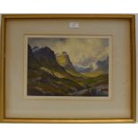9¾" X 13¾" GILT FRAMED WATERCOLOUR - GLENCOE, BY DONALD A. PATON, SIGNED LOWER LEFT