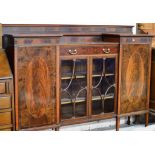 66" FINE 4 DOOR DISPLAY CABINET WITH CENTRE DRAWER & INLAID PANELS ON TAPERED LEGS & SPADE FEET