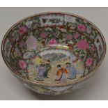 12" MID 20TH CENTURY CHINESE CANTON FAMILLE ROSE PORCELAIN PUNCH BOWL