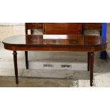 79" DINING TABLE WITH COLUMNED LEGS & BRASS INLAY WITH GLASS PRESERVE & SPARE LEAF