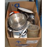 VARIOUS POTS & PANS, CANDLE STANDS ETC