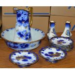 VARIOUS BLUE & WHITE WARE INCLUDING AN ADDERLEY "ROSSLYN" BASIN & EWER, PAIR OF COMPORTS WITH 8