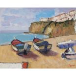 [§] ARCHIE FORREST (SCOTTISH .1950)BEACH, PORTUGAL Signed, signed and inscribed with title verso,