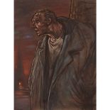 [§] PETER HOWSON (SCOTTISH B.1958)DOSSER - GREEN COAT Signed, pastel60cm x 45cm (23.5in x 17.75in)