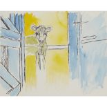 [§] JOHN BRATBY R.A. (BRITISH 1928-1992)COW IN A SHED Signed (obscured by mount), watercolour and