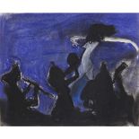 [§] ALEXANDER GOUDIE R.P. (SCOTTISH 1933-2004)WOMAN DANCING FOR A CROWD Signed, pastel24.5cm x 29.