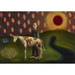 [§] HELEN FLOCKHART (SCOTTISH B.1963)COWMAN Oil on board16cm x 23cm (6.25in x 9in)