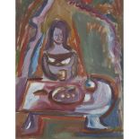 [§] PATRICK HAYMAN (BRITISH 1915-1988)GIRL AT TABLE Signed, signed and inscribed with title and