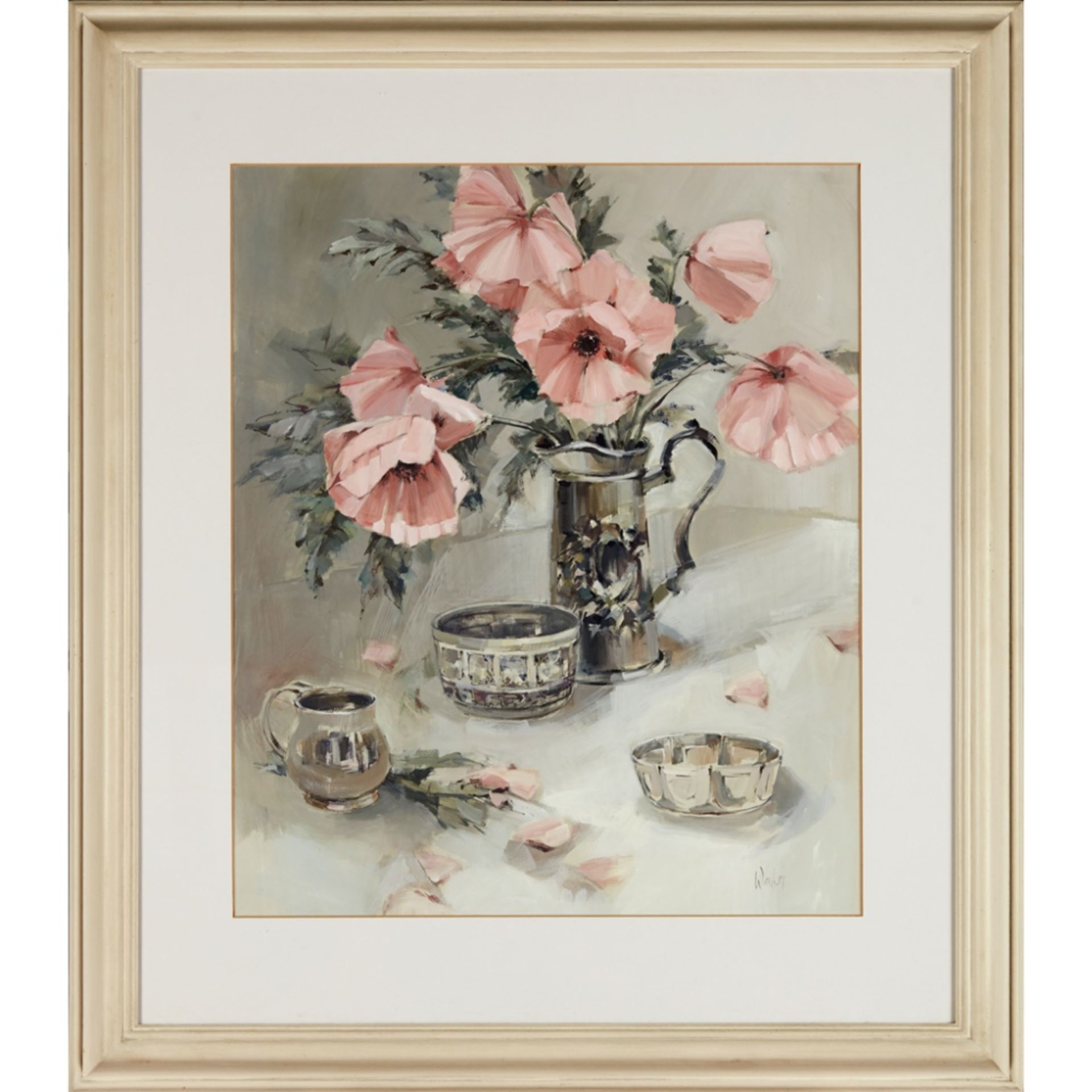 [§] ETHEL WALKER (SCOTTISH B.1941)POPPIES IN A SILVER JUG Signed, gouache75cm x 62cm (29.5in x 24. - Image 2 of 2