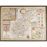 SPEED, JOHNNORTHAM[P]TONSHIRE. JODOCUS HONDIUS, 1610 Double-page engraved map, partly hand-coloured,